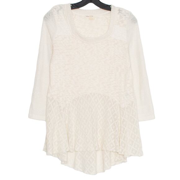 Meadow Rue Sweater 3/4 Sleeve Cozy Minimalist Hygge Academia Comfort Ivory Small - Picture 1 of 5